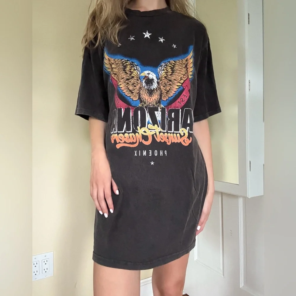 Princess Polly Black Graphic T-Shirt Dress with Eagle Design - Picture 5 of 9